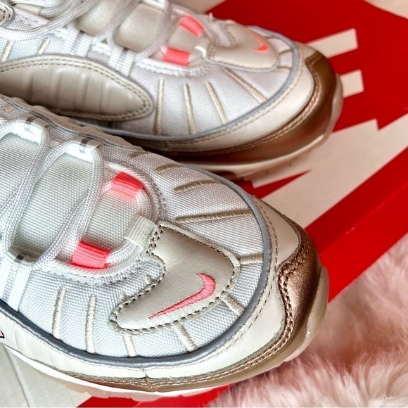 NEW Nike Air Max 98 "Rose Gold" sneakers pink and white leather metallic shoes - Picture 4 of 13